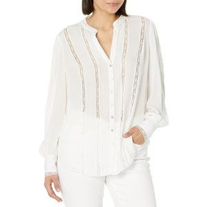 CINQ À SEPT Dina Lace-Paneled Button Down Silk Shirt - NWT - Size XS